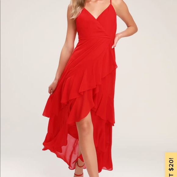red ruffle maxi dress